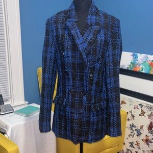 Women's Blue and Black Plaid Jacket size large